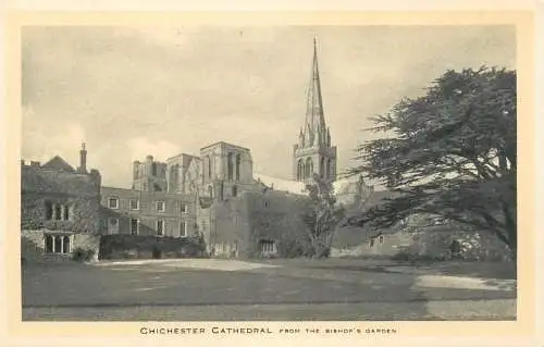 British churches & cathedrals postcard Chicheter cathedral from the Bishop's garden