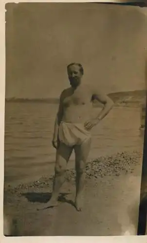 Man in bathing suit instant photo postcard