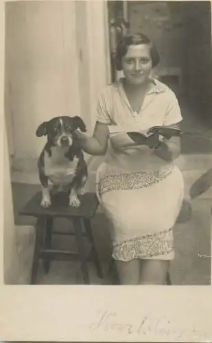 Woman with dog pet Budapest souvenir photo postcard