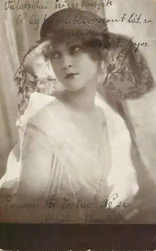 Charming beauty young lady fancy hat portrait vintage photo postcard Romania 1925