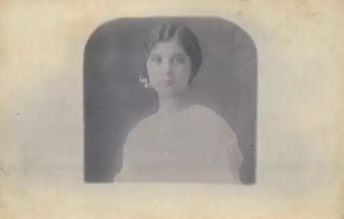 Charming beauty young lady portrait vintage photo postcard