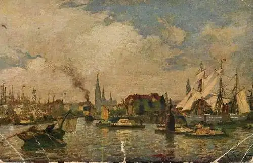 Germany painting harbour and sheeps