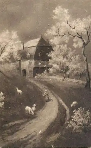 Germany village landscape and sheep