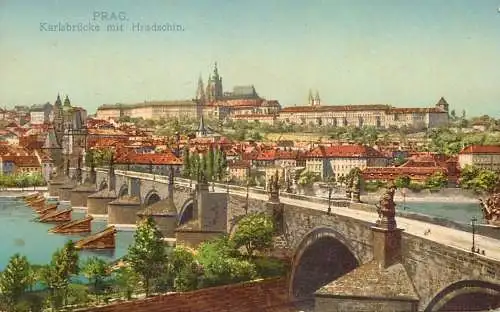 Czech Republic Prague Karlsbrucke mit Hradschin