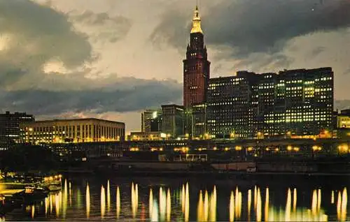 United States OH Ohio Cleveland skyline night view