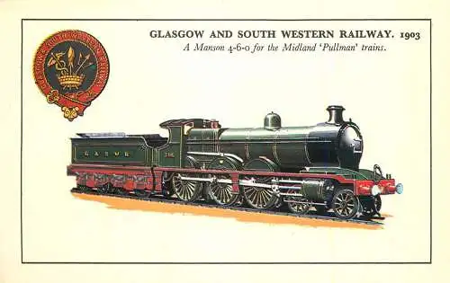 Transport postcard train Glasgow and South Western Railway a Manson 4-6-0 Midland Pullman