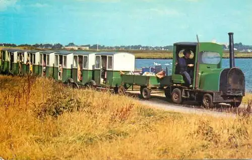 Transport postcard tractor train Noddy train at Hengistbury head