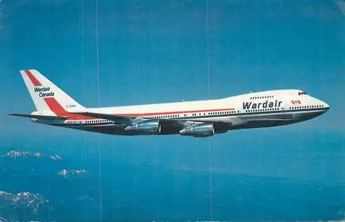 Transport postcard airplane Wardair Canada 1975 Boeing 747