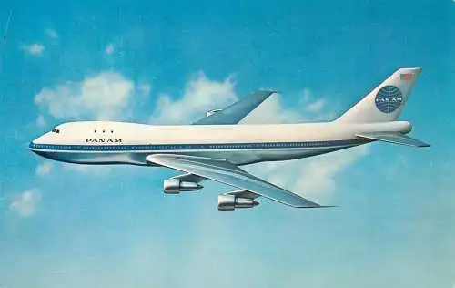 Transport postcard airplane Boeing 747 Superjet 1969 Pan Am