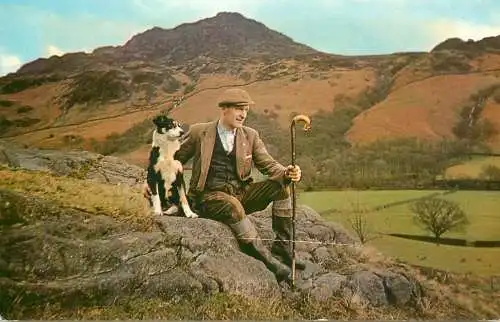 Animal postcard dog and owner in nature