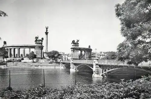 Hungary Budapest pond in the town park & Millennium monument