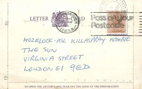 UK England personal letter to London for The Sun