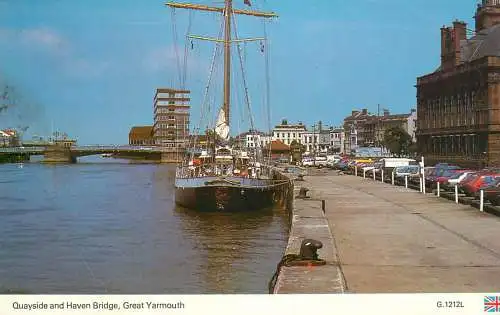 United Kingdom England Great Yarmouth quayside haven bridge and sailboat