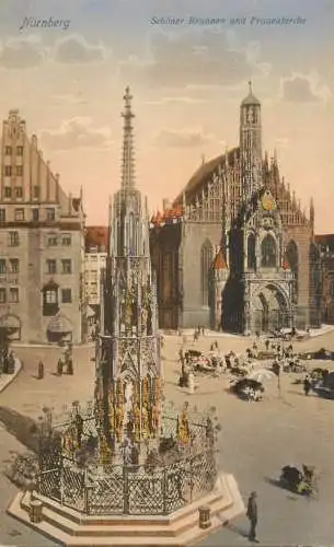 Germany Nurnberg Schoner Brunnen und Frauenkirche