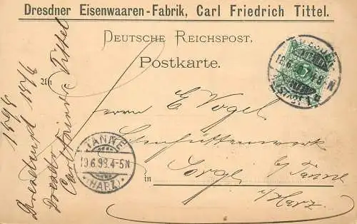 Postkarte Germany Dresdner Eisenwaaren fabrik