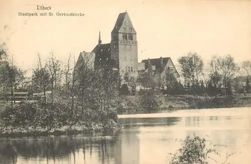 Germany Lubeck Stadtpark mit St. Gertrudkirche