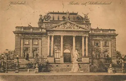 Germany Wiesbaden theater mit Schillerdenkmal