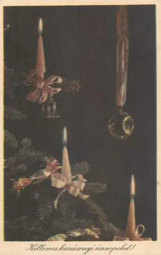 Postcard holiday postcard Christmas scene and candle Hungary
