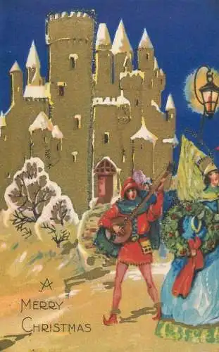 Postcard holiday postcard Merry Christmas castle
