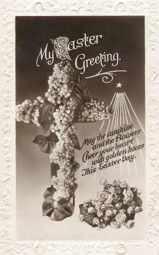 Postcard Easter flower bouquet and cross