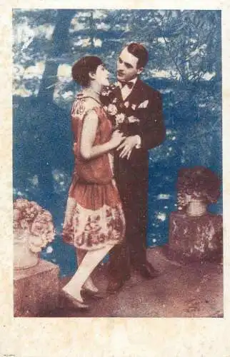 Couples postcard coiffure and dress elegance