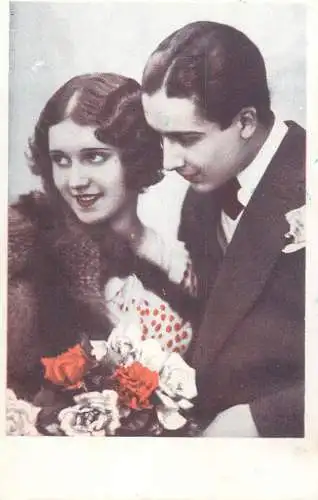 Couples postcard fur coat and coiffure elegance