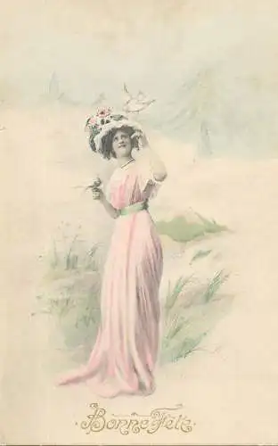 Fancy portrait beauty smile elegance woman hat and dress