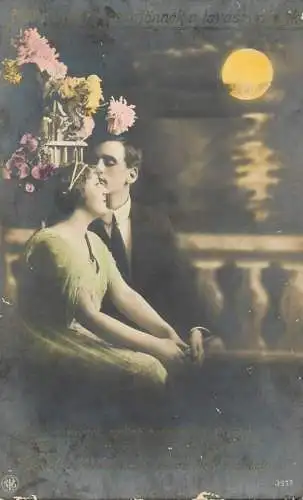 Fancy portrait beauty smile flower bouquet couples kiss embrace