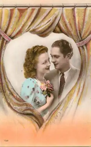 Fancy portrait couple love beauty flower bouquet