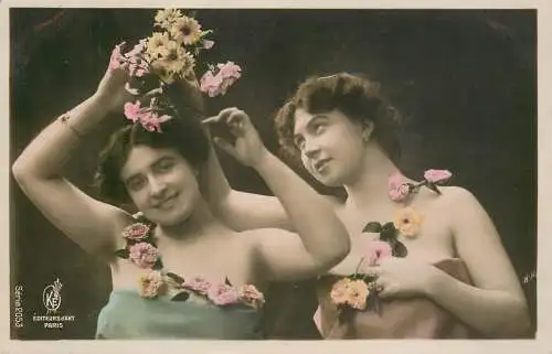Fancy portrait women dress coiffure and flowers