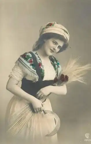 Fancy portrait woman and flower bouquet