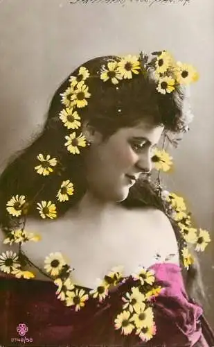 Fancy portrait woman and flower beauty 1908