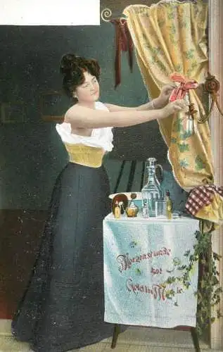 Postcard fine arts painting woman boudoir