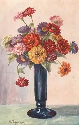 Postcard flowers vase painting U. Pajanovic
