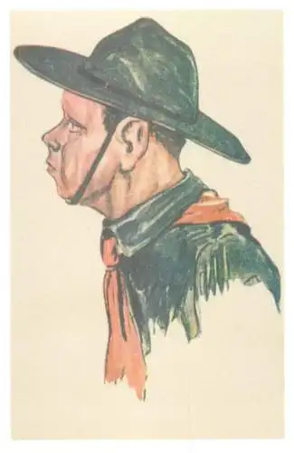 Postcard fine arts painting Romania boyscouts cercetasi