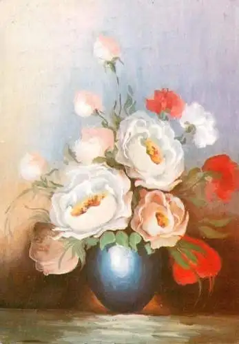 Postcard fine arts painting flower vase