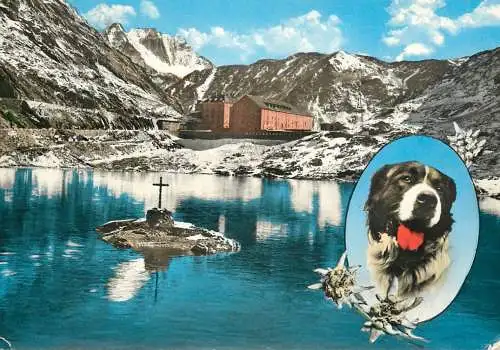 Postcard Italy ospizio del Gran San Bernardo e lago 1960