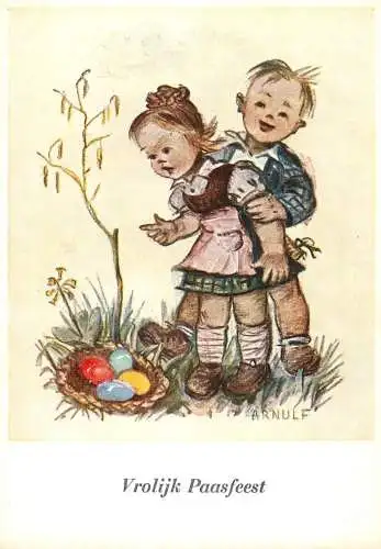 Holiday postcard Easter scene Vrolijk Paasfeest