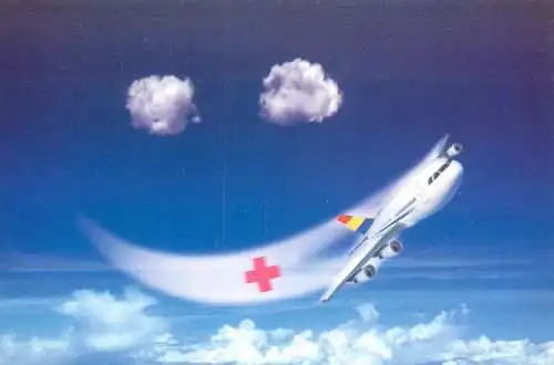 Aviaton postcard plane Romania Red Cross