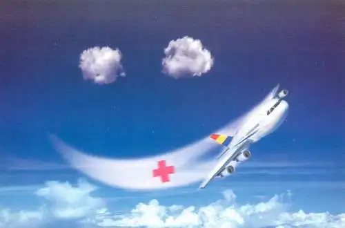 Aviaton postcard plane Romania Red Cross