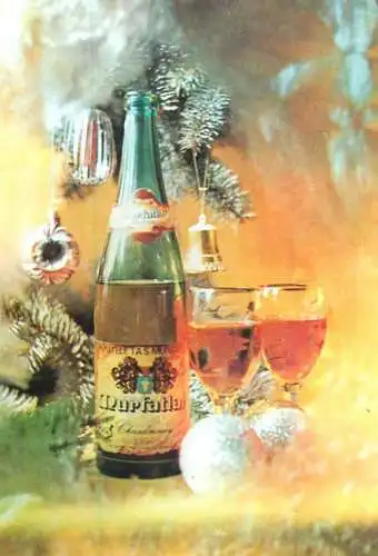 Holiday postcard Christmas Romania globes and tree Murfatlar wine