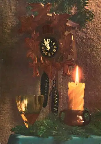 Holiday postcard Christmas New Year horloge and candles