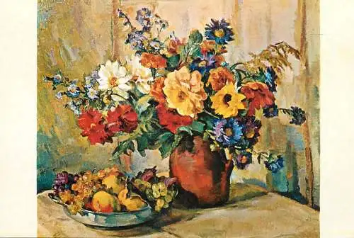 Fine arts postcard painting Romania Blumen and fruchte Trude Schullerus