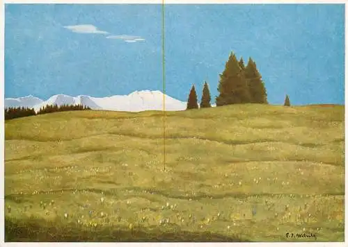 Fine arts postcard painting P.J. Wehrle early spring in Arosa