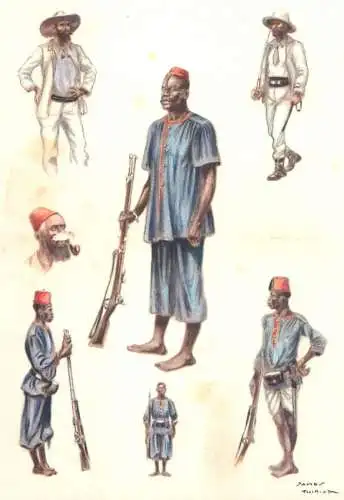 Military postcard painting histoire de la force publique du Congo