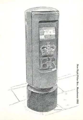 Postal services postcard new style pillar box Manchester 1980