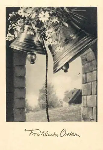 Religion postcard Easter scene bells flower