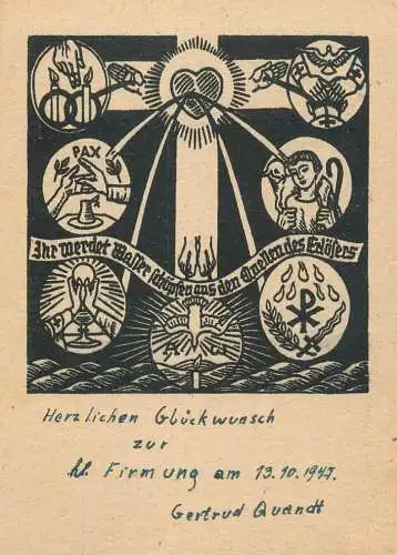 Religion postcard Herxlichen Gbuckwunsch 1947