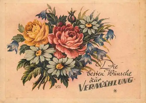 Holiday postcard flowers and plants Vermahlung