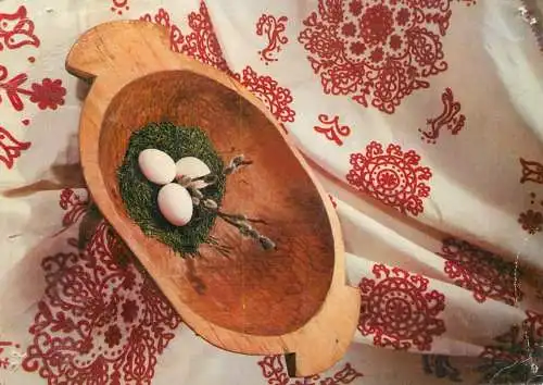 Holiday postcard Hungary Easter eggs and basket 1976